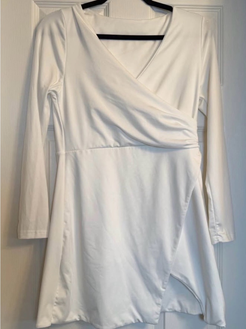 SHEIN White Wrap-Style Long Sleeve A-Line Dress